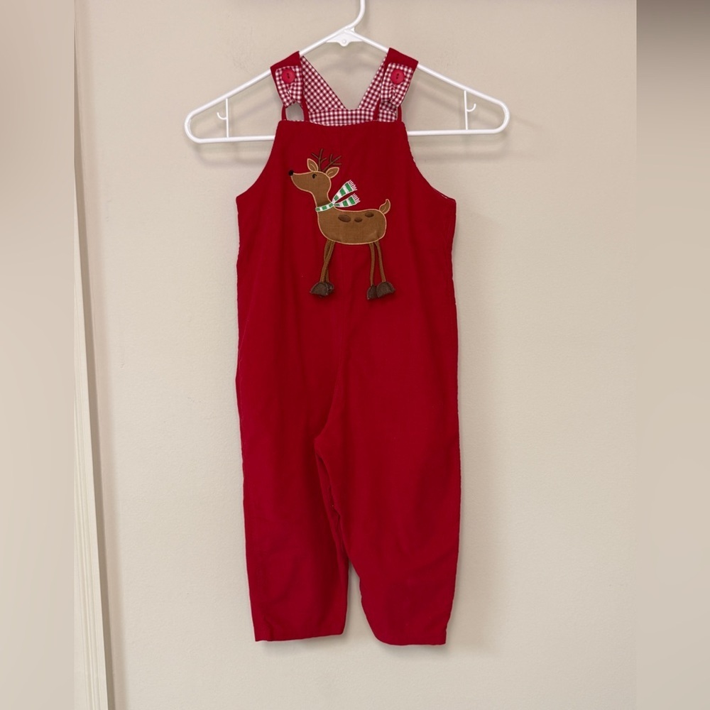 Mulberry St: Boys Red Holiday Reindeer Jon Jon / Overall, Size 4T
